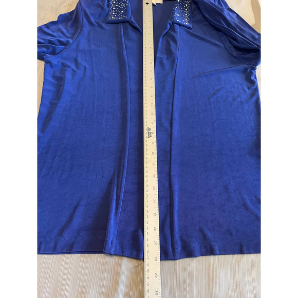 DRAPER'S & DAMON'S Size PL Blue Open Jacket Slinky Knit Travel Embellished - Picture 5 of 9